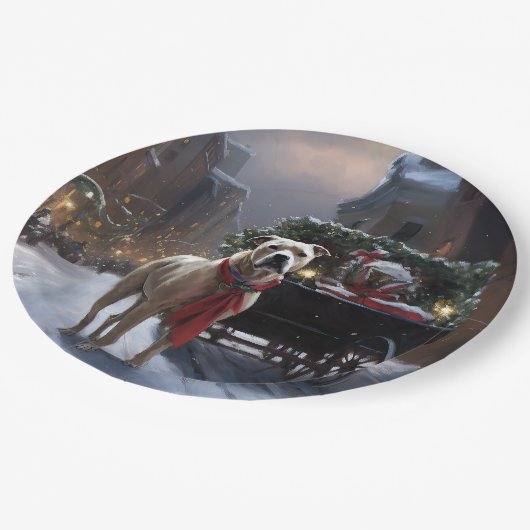 アメリカ（犬）スタッフォードクリスマスフェスティバルシーズン ペーパープレート (アングル)