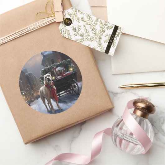 アメリカ（犬）スタッフォードクリスマスフェスティバルシーズン ラウンドシール (ギフト)