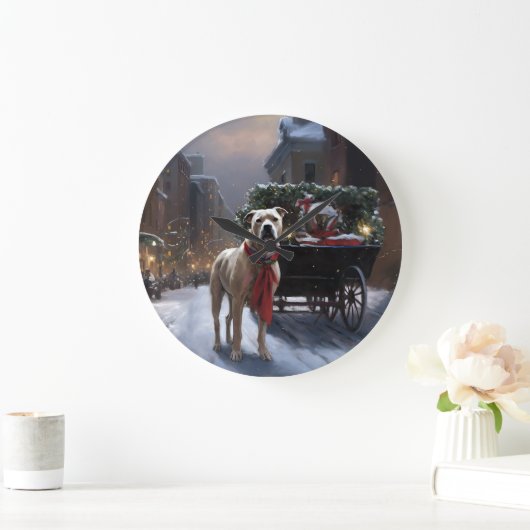 アメリカ（犬）スタッフォードクリスマスフェスティバルシーズン ラージ壁時計 (ホーム)