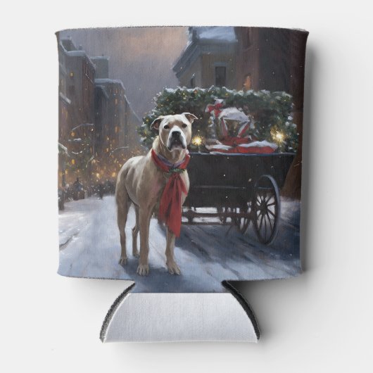 アメリカ（犬）スタッフォードクリスマスフェスティバルシーズン 缶クーラー (正面)