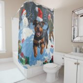 アメリカ(犬)スタッフォードクリスマスフェスティバルスノー シャワーカーテン (インサイチュ)