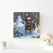 アメリカ（犬）スタッフォードクリスマスフェスティバルスノー スクエア壁時計 (ホーム)