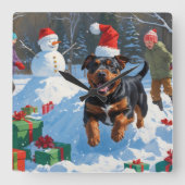 アメリカ（犬）スタッフォードクリスマスフェスティバルスノー スクエア壁時計 (正面)