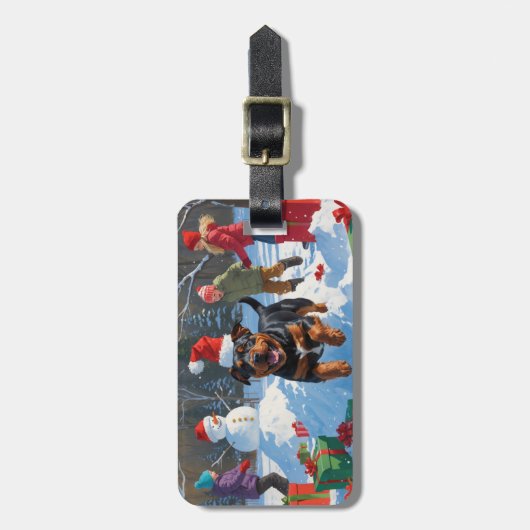 アメリカ（犬）スタッフォードクリスマスフェスティバルスノー ラゲッジタグ (正面縦)