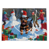 アメリカ（犬）スタッフォードクリスマスフェスティバルスノー ラージペーパーバッグ (正面)