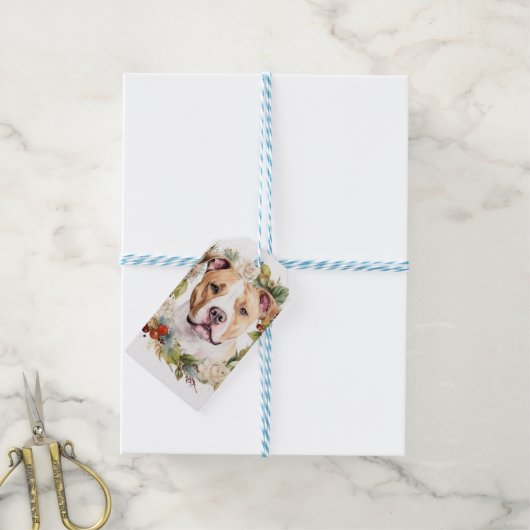 アメリカ（犬）スタッフォードクリスマスリースフェスティバル ギフトタグ (より糸付き)