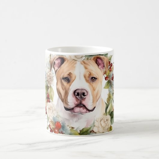 アメリカ(犬)スタッフォードクリスマスリースフェスティバル コーヒーマグカップ (中央)