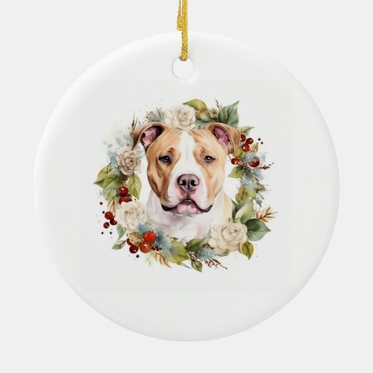 アメリカ（犬）スタッフォードクリスマスリースフェスティバル セラミックオーナメント (裏面)