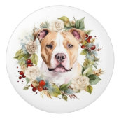 アメリカ(犬)スタッフォードクリスマスリースフェスティバル セラミックノブ (正面)