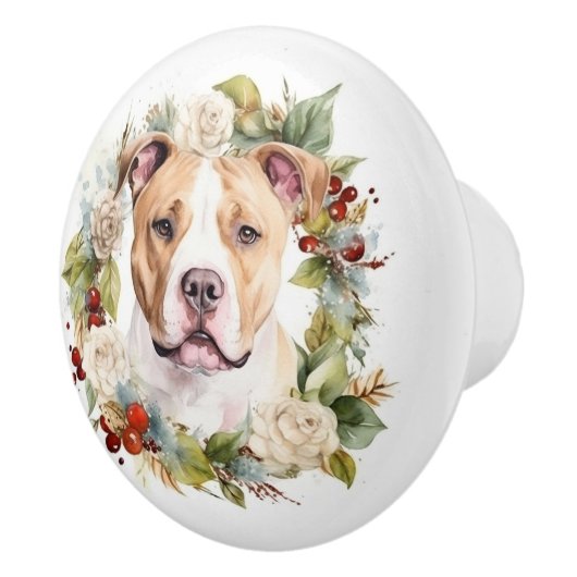 アメリカ(犬)スタッフォードクリスマスリースフェスティバル セラミックノブ (右)