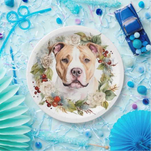 アメリカ（犬）スタッフォードクリスマスリースフェスティバル ペーパープレート (パーティー)