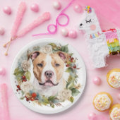 アメリカ（犬）スタッフォードクリスマスリースフェスティバル ペーパープレート (パーティー)