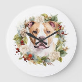 アメリカ(犬)スタッフォードクリスマスリースフェスティバル ラージ壁時計 (正面)