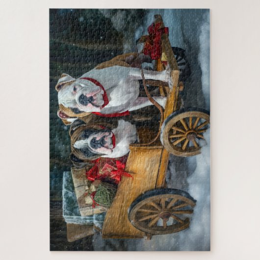 アメリカ（犬）スタッフォードスノウィースリークリスマス ジグソーパズル (縦)