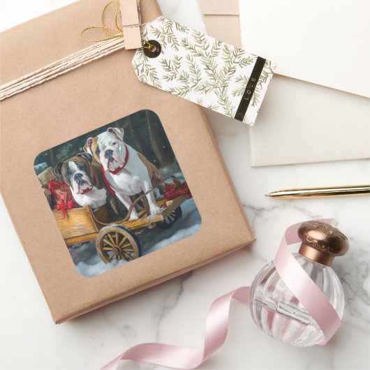 アメリカ(犬)スタッフォードスノウィースリークリスマス スクエアシール (ギフト)