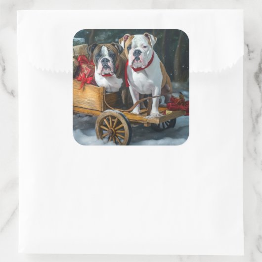 アメリカ（犬）スタッフォードスノウィースリークリスマス スクエアシール (バッグ)