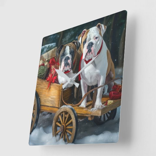 アメリカ（犬）スタッフォードスノウィースリークリスマス スクエア壁時計 (傾斜)