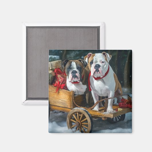 アメリカ(犬)スタッフォードスノウィースリークリスマス マグネット (正面/裏面)