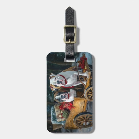 アメリカ（犬）スタッフォードスノウィースリークリスマス ラゲッジタグ (正面縦)