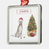 アメリカ（犬）スタッフォードテリアおもしろいークリスマスドッグ メタルオーナメント (左)