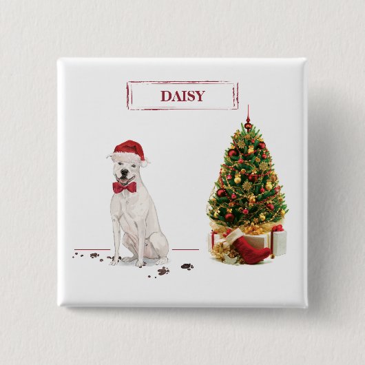 アメリカ（犬）スタッフォードテリアおもしろいークリスマスドッグ 缶バッジ (正面)