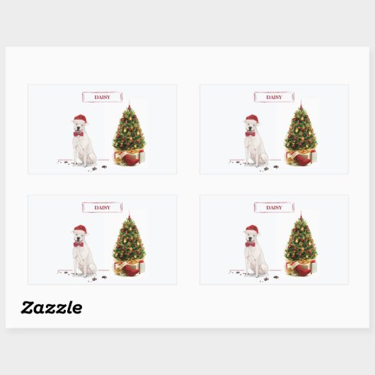 アメリカ(犬)スタッフォードテリアおもしろいークリスマスドッグ 長方形シール (シート)