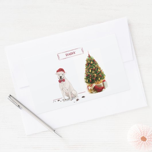 アメリカ（犬）スタッフォードテリアおもしろいークリスマスドッグ 長方形シール (封筒)