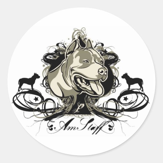 アメリカ（犬）スタッフォードテリアステッカー ラウンドシール (正面)