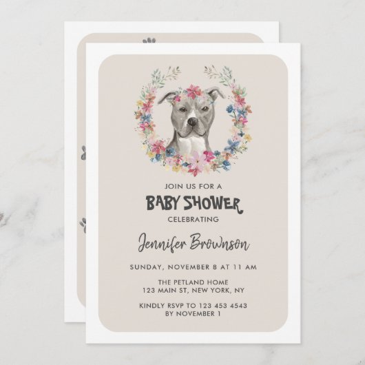 アメリカ（犬）スタッフォードテリアドッグお祝い 招待状 (正面/裏面)