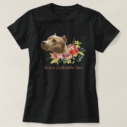 アメリカ(犬)スタッフォードテリアフローライラストレーション Tシャツ (デザイン正面)