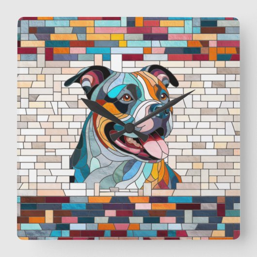 アメリカ(犬)スタッフォードテリア – アンスタッフ スクエア壁時計 (正面)