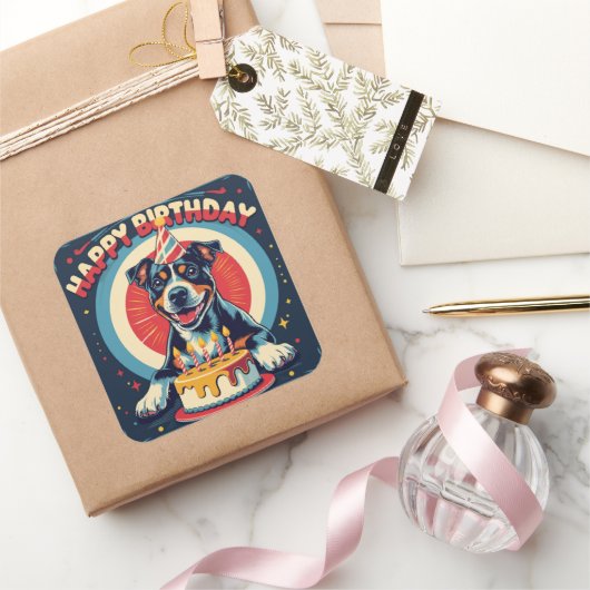 アメリカ（犬）スタッフォードドッグカラフル スクエアシール (ギフト)