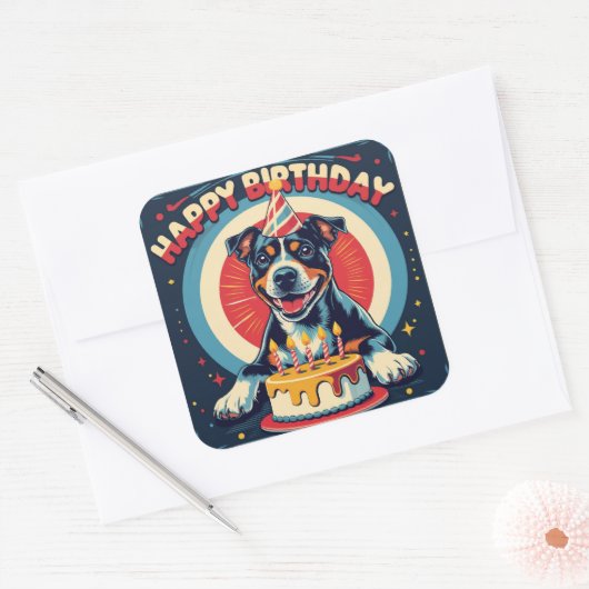 アメリカ（犬）スタッフォードドッグカラフル スクエアシール (封筒)