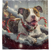 アメリカ（犬）スタッフォードドッグクリスマスフェスティバル シャワーカーテン (正面)