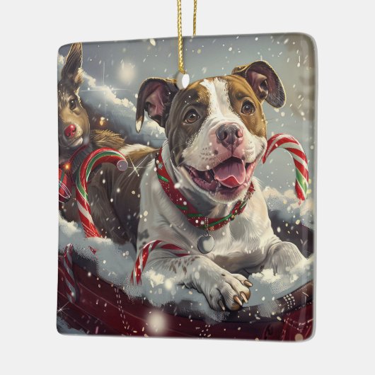 アメリカ(犬)スタッフォードドッグクリスマスフェスティバル セラミックオーナメント (左)