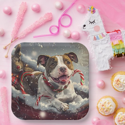 アメリカ(犬)スタッフォードドッグクリスマスフェスティバル ペーパープレート (パーティー)