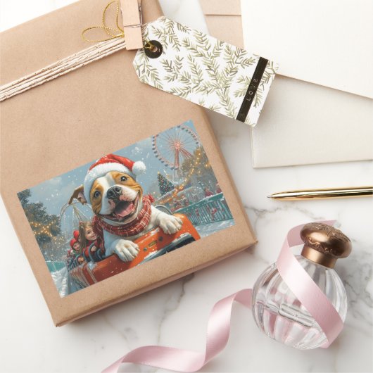 アメリカ（犬）スタッフォードドッグクリスマス 長方形シール (ギフト)