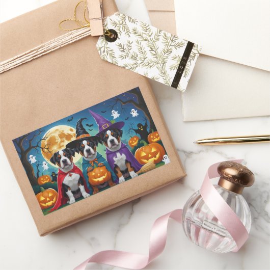 アメリカ(犬)スタッフォードドッグパンプキンハロウィンおもしろい 長方形シール (ギフト)