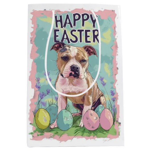 アメリカ（犬）スタッフォードハッピーイースター ミディアムペーパーバッグ (正面)