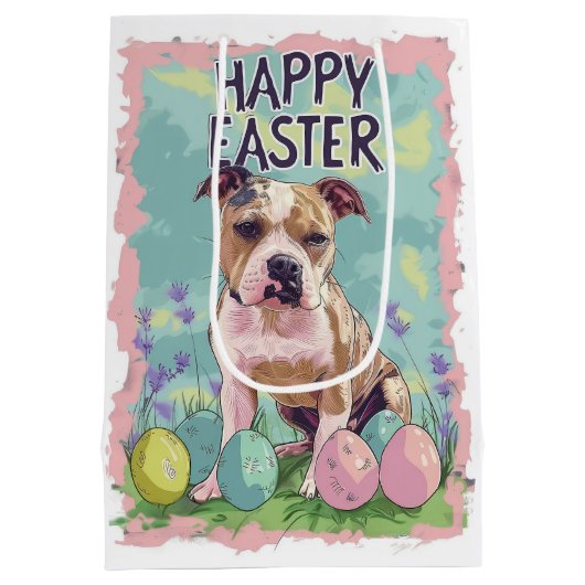 アメリカ（犬）スタッフォードハッピーイースター ミディアムペーパーバッグ (裏面)