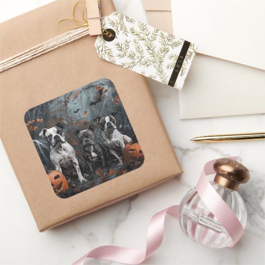 アメリカ(犬)スタッフォードハロウィンナイトドギー スクエアシール (ギフト)