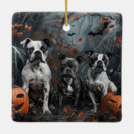 アメリカ(犬)スタッフォードハロウィンナイトドギー セラミックオーナメント (裏面)