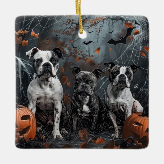 アメリカ(犬)スタッフォードハロウィンナイトドギー セラミックオーナメント (正面)