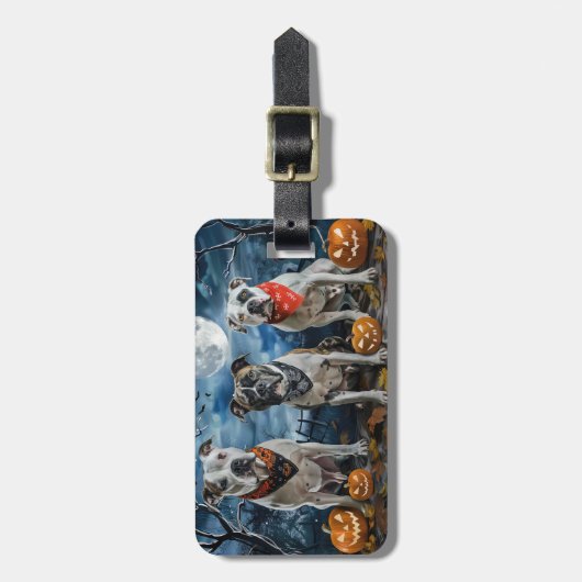 アメリカ(犬)スタッフォードハロウィン不気味 ラゲッジタグ (正面縦)