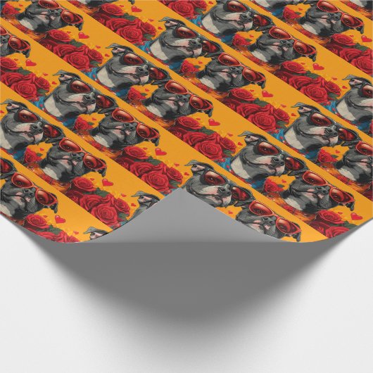 アメリカ(犬)スタッフォードハートバラバレンタインデー ラッピングペーパー (角)