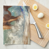 アメリカ(犬)スタッフォードビーチ絵画サーフィン キッチンタオル (四つ折り)