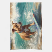 アメリカ(犬)スタッフォードビーチ絵画サーフィン キッチンタオル (縦)