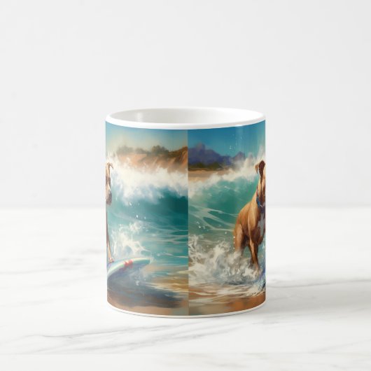 アメリカ(犬)スタッフォードビーチ絵画サーフィン コーヒーマグカップ (中央)