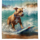 アメリカ（犬）スタッフォードビーチ絵画サーフィン シャワーカーテン (正面)