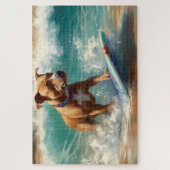 アメリカ（犬）スタッフォードビーチ絵画サーフィン ジグソーパズル (縦)